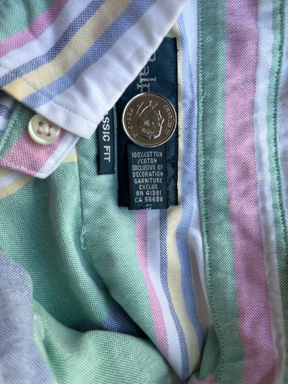 Polo Ralph Lauren Short Sleeve Button Down Oxford Shirt Medium Vertical Stripes - Picture 5 of 5